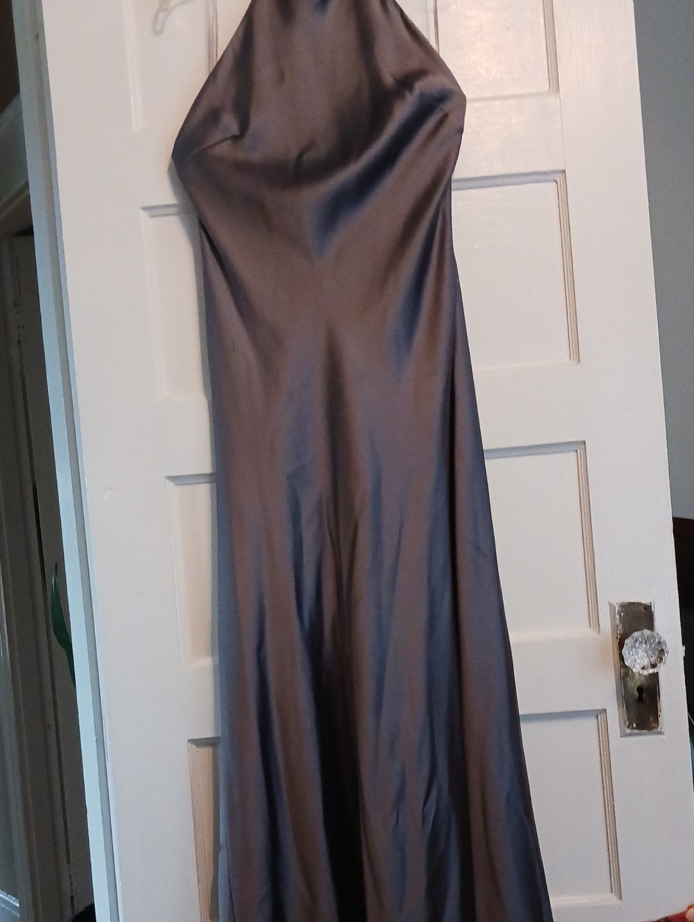 Satin Halter Neck Maxi Dress in Slate Gray